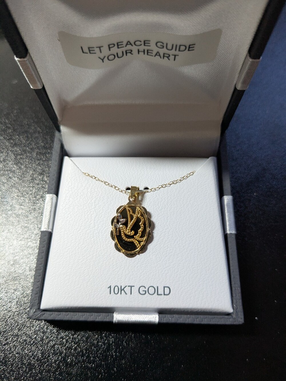 10K Yellow Gold W Rhodium Dove Pendant 18" Chain Necklace NEW